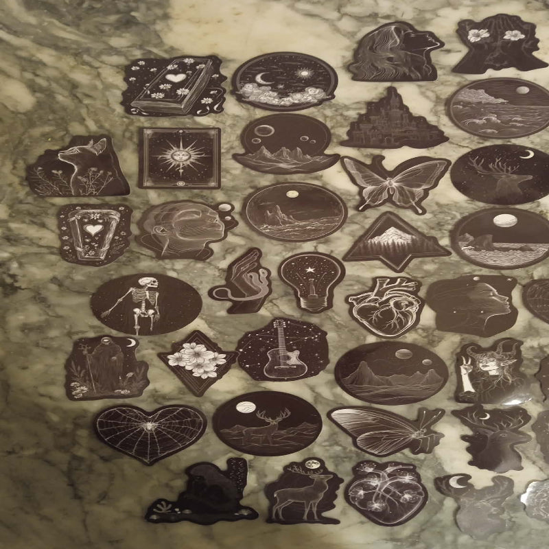 Stickers gothique noir et blanc x 50